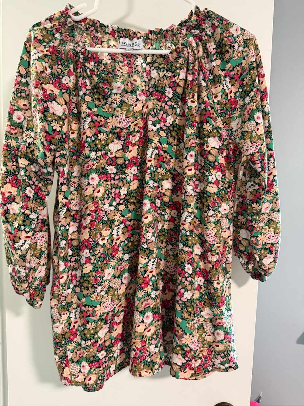 Woven Floral Peasant Blouse in Green
